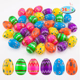 JIALWEN Easter eggs with bright printed patterns for festive egg hunts and decorations.