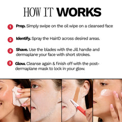 JILL Hair Identifying Spray shows brow and hairline hairs for shaping prep.