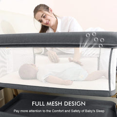 Jimglo bassinet base with breathable mesh for a secure, airy sleep.