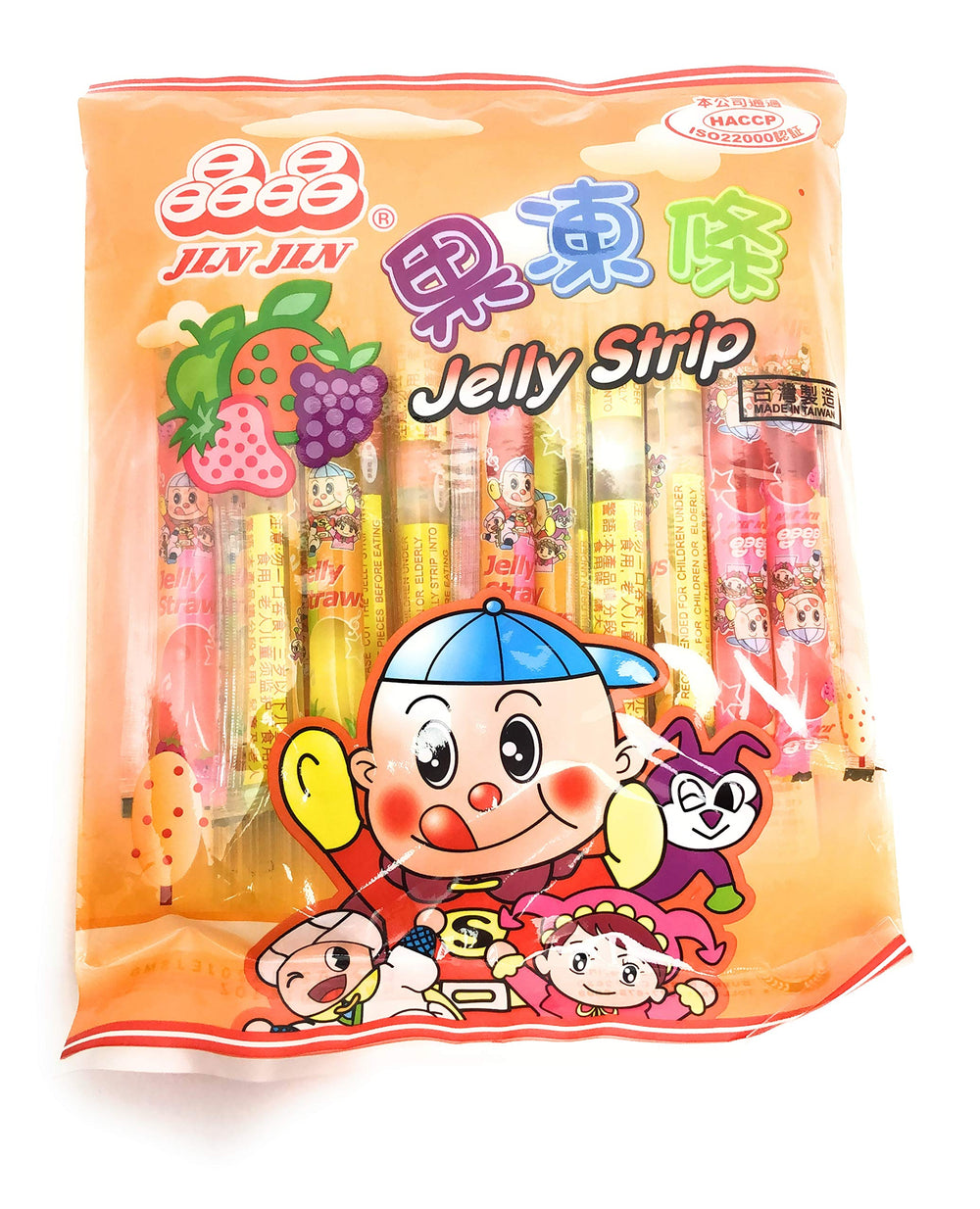 JIN JIN Jelly Strip close-up of a jelly-filled straw highlighting glossy texture and vibrant flavors for sharing.