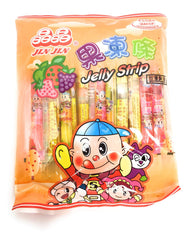 JIN JIN Jelly Strip close-up of a jelly-filled straw highlighting glossy texture and vibrant flavors for sharing.