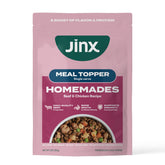 Jinx Beef & Chicken wet dog food pouches in an 8-pack display for easy meals.