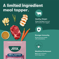 Jinx pouches served in a bowl as a complete meal option for dogs.