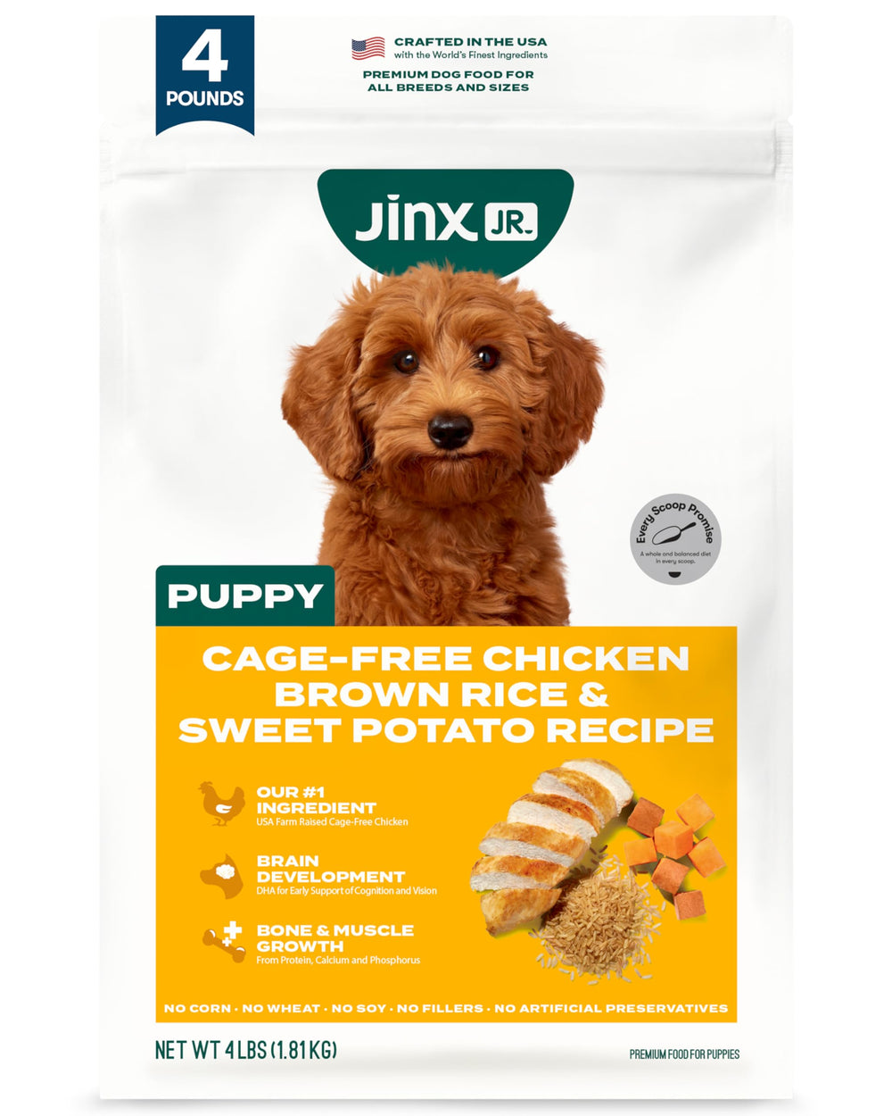 Jinx Premium chiot croquettes au poulet réel pour soutenir la croissance.