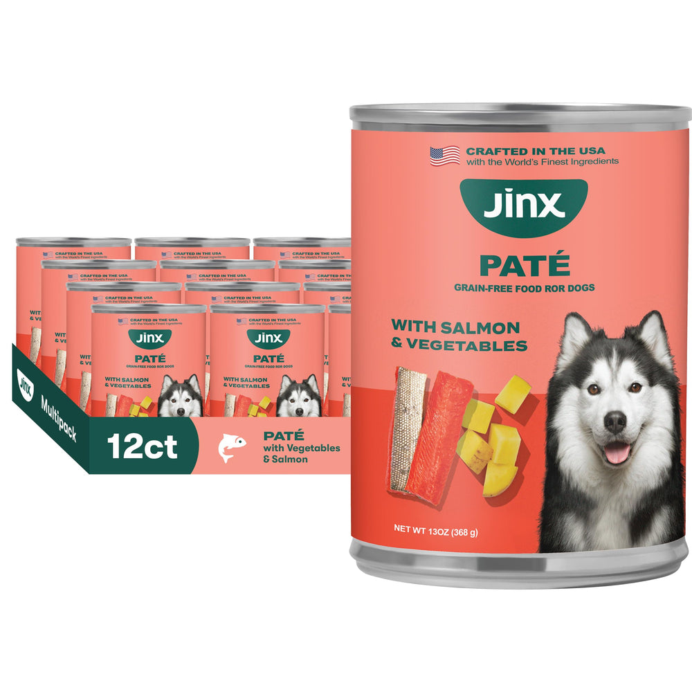 Jinx salmon pate cans highlight real ingredients for dogs seeking high-protein meals