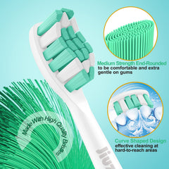 Jiuzhoudeal replacement heads close-up bristles highlight gentle Dupont nylon design.