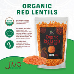 Jiva Organics organic red lentils close-up, ideal for quick, hearty meals.