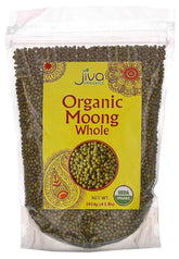 Jiva Organics mung beans whole bag front, ideal for everyday cooking.