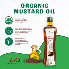 Jiva Organics mustard oil being poured to showcase smooth texture