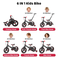 JMMD 6-in-1 toddler bike folded for easy travel and compact storage.