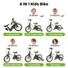 JMMD 6-in-1 toddler bike folded for easy travel and storage.