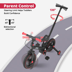 JMMD 6-in-1 toddler bike with training wheels supports confident first rides.