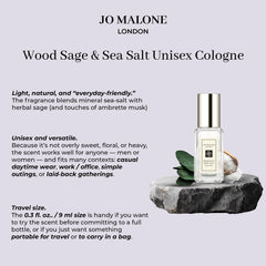 Jo Malone Wood Sage & Sea Salt deluxe sample bottle side, premium presentation