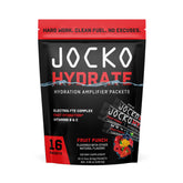 Jocko Fuel Hydrate fruit punch packet front for on-the-go hydration.