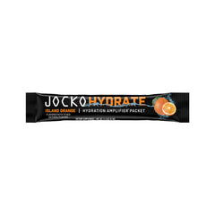 Jocko Fuel Hydrate Island Orange bottle beside a glass for daily hydration.