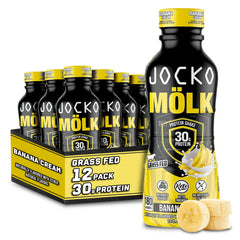 Jocko Mölk Banana Cream bottle with creamy, keto-friendly protein.