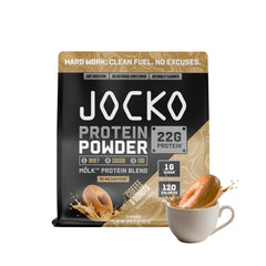 Jocko Fuel whey protein bottle pour supports steady daytime energy.