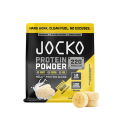 Jocko Fuel banana cream tub front view supports daily protein intake.