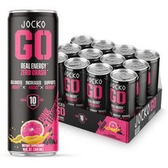 Jocko GO Pink Lemonade energy drink bottle boosts focus during morning workouts