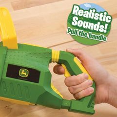 John Deere weed trimmer tilting head enables versatile backyard play.