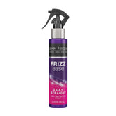 John Frieda Frizz Ease 3 Day Straight bottle demonstrates keratin-based heat protection for sleek styling.