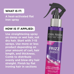 John Frieda Frizz Ease 3 Day Straight flat-iron application demonstrates heat activation during styling.