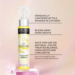 John Frieda Go Blonder Lightening Spray packaging box on a bathroom counter