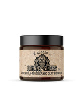 Johnny Slicks Formula 49 clay jar showing natural finish and firm hold.