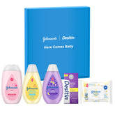 Johnson's Baby Here Comes Baby Gift Set Moisturizing Lotion provides 24-hour hydration for delicate skin.