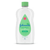 Johnson's Baby Oil bottle close-up showing a gentle formula for delicate skin.