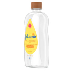 Johnson's Baby Oil applied to damp skin for locking in moisture.