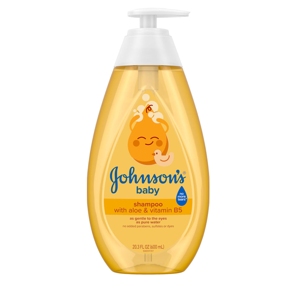Johnson's Baby Shampoo bottle front showing aloe vera formula for gentle cleansing