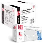 Jointown blue nitrile gloves packaging box for easy stock and quick access.