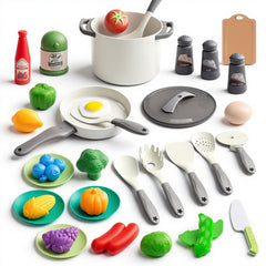JOKERKING 35-piece kids kitchen pink cookware set enables imaginative pretend play.