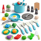 JOKERKING 35pc turquoise pots for pretend play, kid-friendly cookware supports imaginative cooking