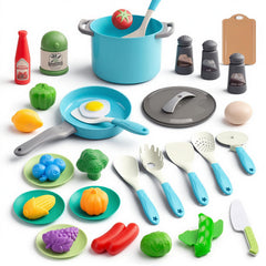 JOKERKING 35pc turquoise pots for pretend play, kid-friendly cookware supports imaginative cooking