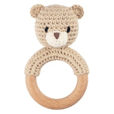 Joliecraft Safari bear rattle with crochet texture and soft sound for newborns