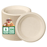 JOLLY CHEF compostable 6-inch plates, 200-pack for eco-friendly events