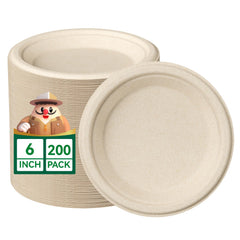 JOLLY CHEF compostable 6-inch plates, 200-pack for eco-friendly events
