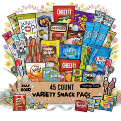 Jolly Good Snacks Box dimensions 12x11x3 inches for easy gifting and storage.