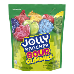Jolly Rancher Sour Gummies cherry flavor close-up in a shareable bag.