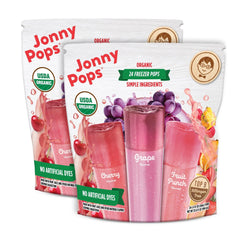 JonnyPops Organic Freezer Pops variety pack on display for quick allergen-free snacking.