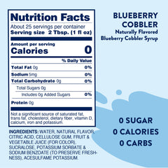 Pouring Jordan's Skinny Mixes Blueberry Cobbler syrup into coffee