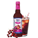 Jordan's Skinny Mixes Cherry Cola syrup bottle pouring into a glass for sugar-free flavor.