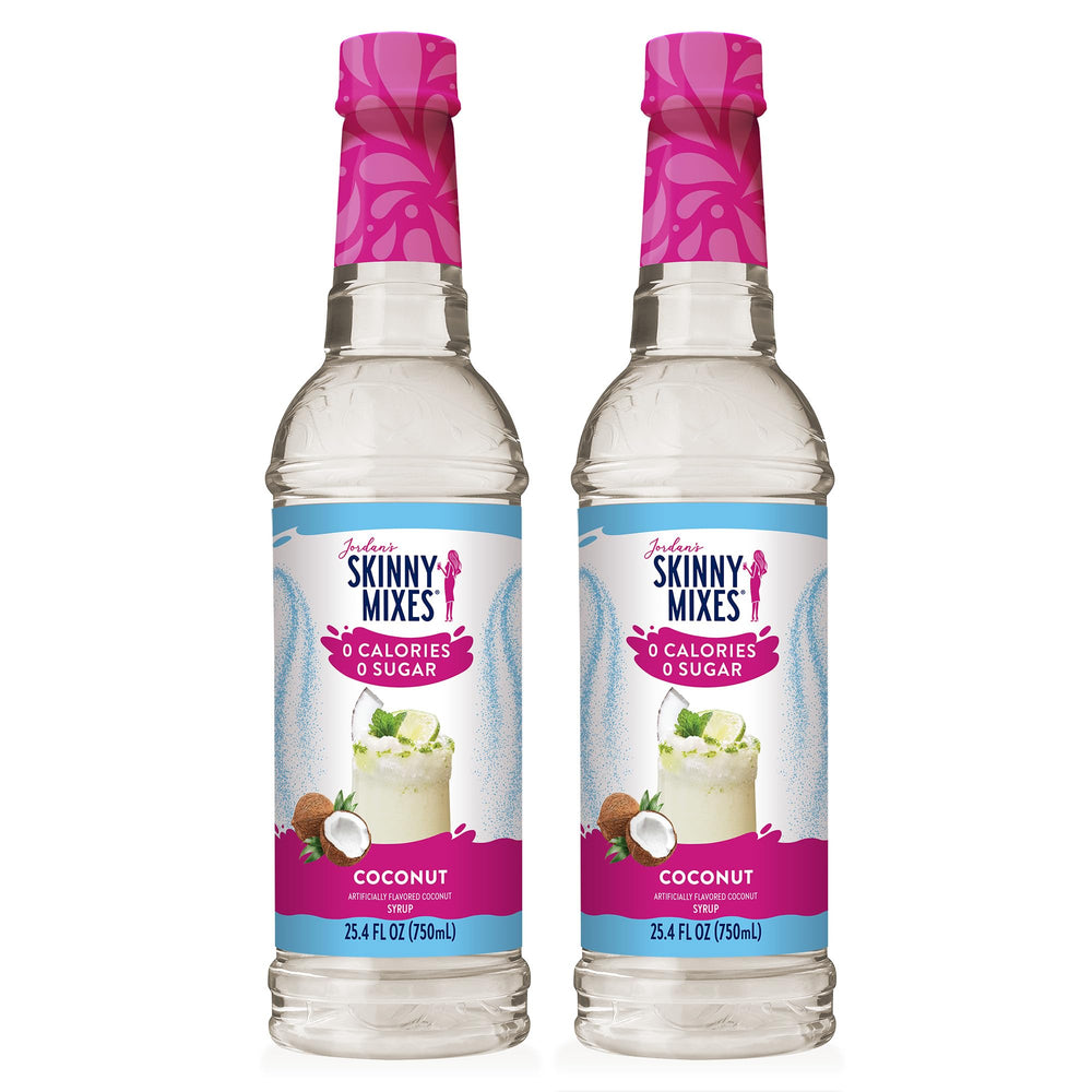 Jordan's Skinny Mixes Coconut Syrup bottle pour; zero sugar flavor booster for drinks