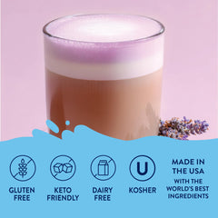 Close-up of Lavender Syrup bottle with clean ingredients for keto-friendly flavoring.