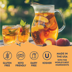 Glass of peach tea made with Jordan's Skinny Mixes syrup, refreshing and customizable.