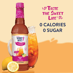 Close-up of Jordan's Skinny Mixes Sweet Tea label highlighting zero calories and keto friendly traits