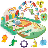 Joryuek baby gym with piano play mat in green, inviting tummy-time fun and exploration.