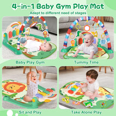Joryuek baby gym with removable rattles in green for portable play sessions.